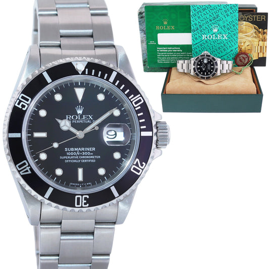 MINT 1994 Rolex Submariner Date 16610 Steel Black 40mm Oyster Watch Box