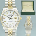 PEARL & DIAMOND BEZEL Rolex DateJust 16013 Two-Tone Yellow Gold Jubilee Watch Box