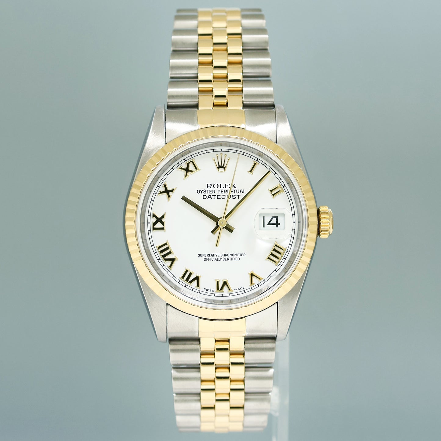 PAPERS MINT Rolex DateJust 36mm White Roman 16233 Two Tone Steel Jubilee Watch Box