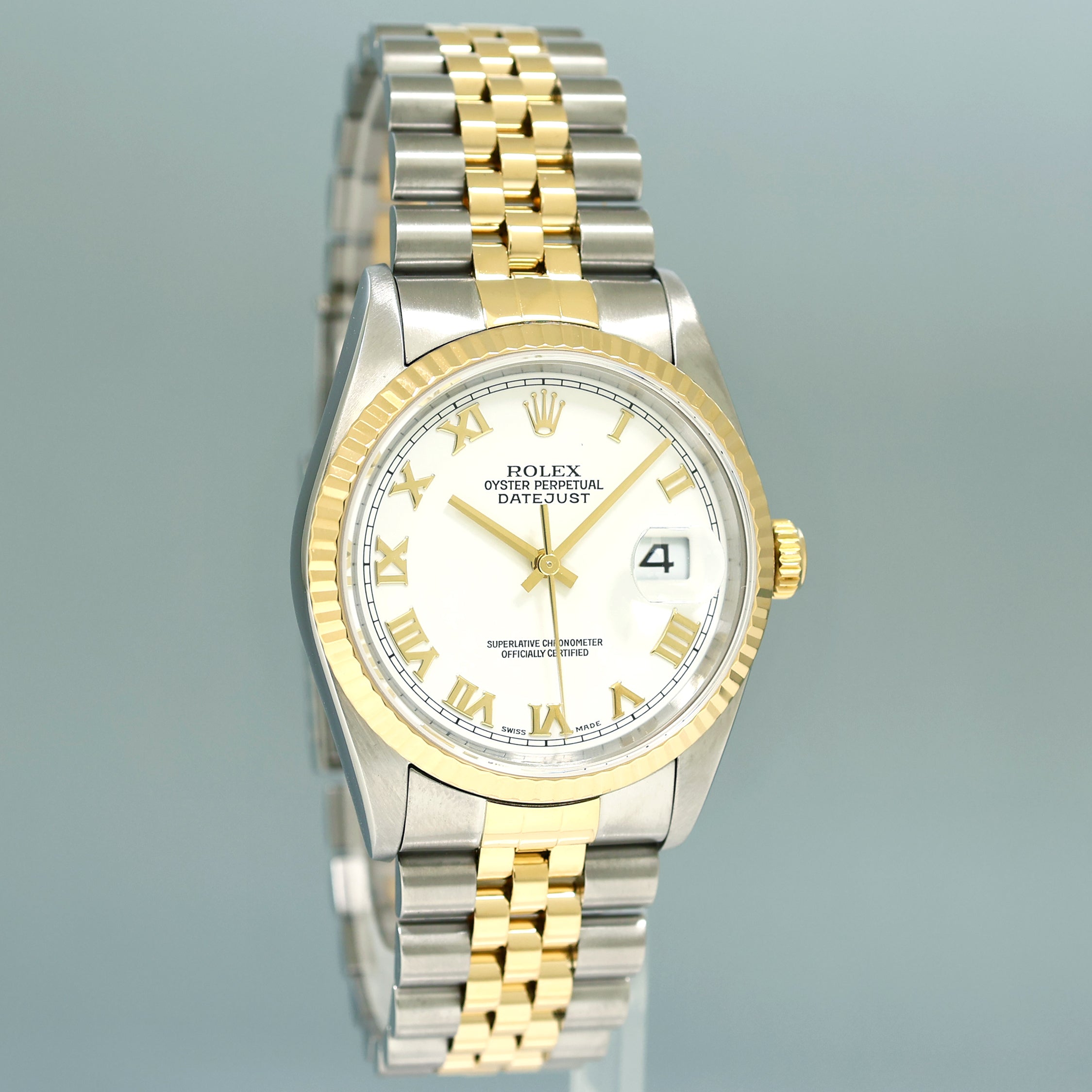 PAPERS MINT Rolex DateJust 36mm White Roman 16233 Two Tone Steel Jubilee Watch Box