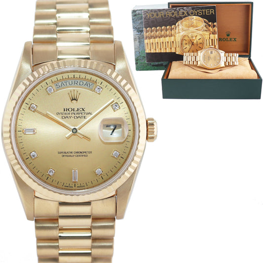 PAPERS MINT Rolex President 18238 Champagne Factory Diamond Double Quick Gold Watch Box