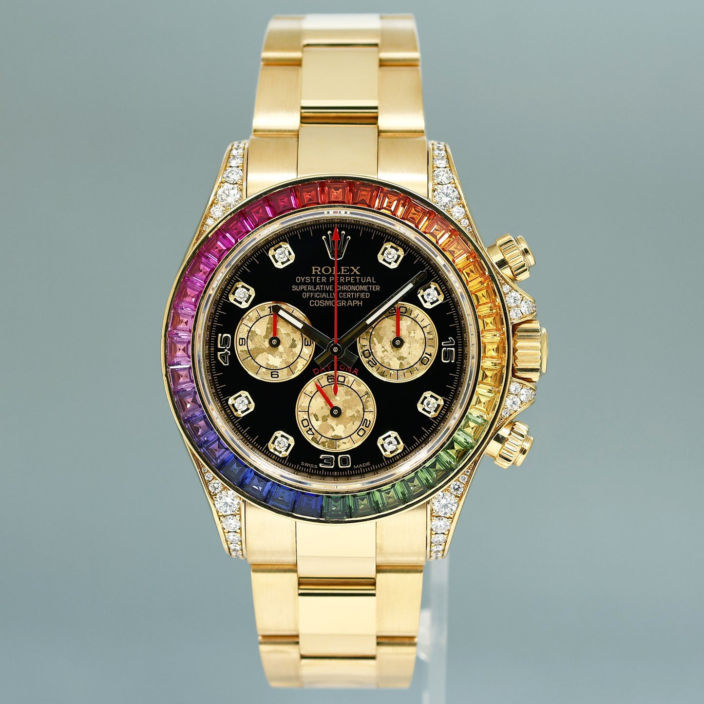 MINT Papers Rolex Daytona 116598RBOW Yellow Gold Rainbow Diamond Sapphire Watch Box