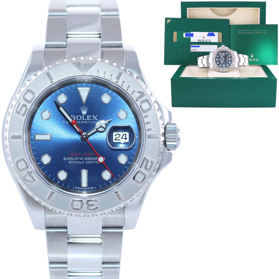 MINT 2016 PAPERS Rolex Yacht-Master 116622 Steel Platinum Blue 40mm Watch Box