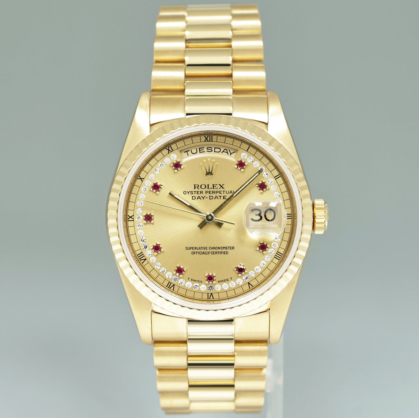 PAPERS Rolex President  String Sapphire Diamond Double Quick Yellow Gold Watch 18238