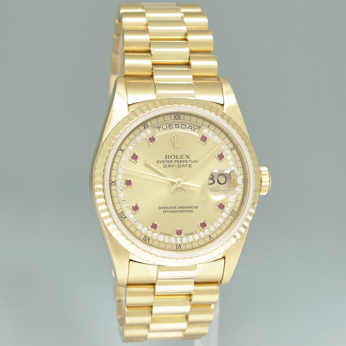 PAPERS Rolex President  String Sapphire Diamond Double Quick Yellow Gold Watch 18238