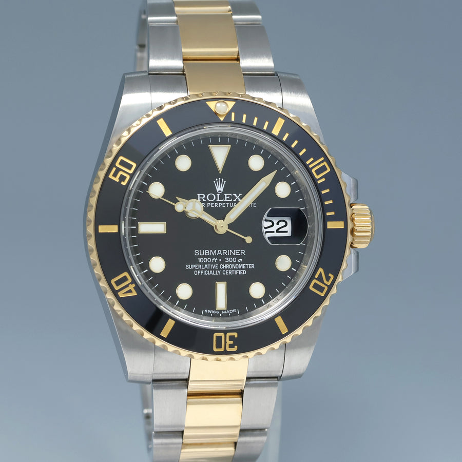 MINT 2018 Rolex Submariner 116613LN Two Tone Steel Yellow Gold Black Ceramic Watch