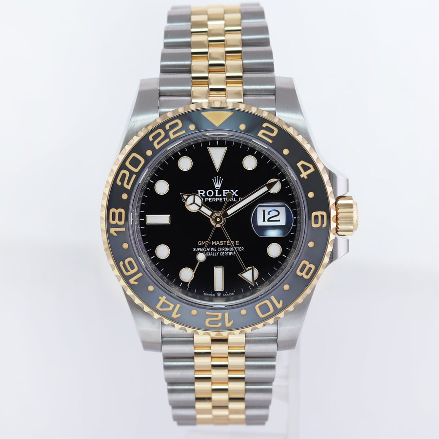 2024 NEW PAPERS Rolex 126713GRNR GMT Master II Gold Two Tone Jubilee Black Watch Box