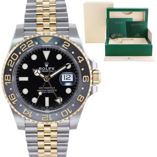 2023 MINT Rolex GMT Master II 2 Gold Two Tone Jubilee Black 126713 GRNR Watch Box