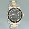 2000 MINT GOLD BUCKLE Rolex Submariner 16613 Gold Steel Two Tone Black Watch Box