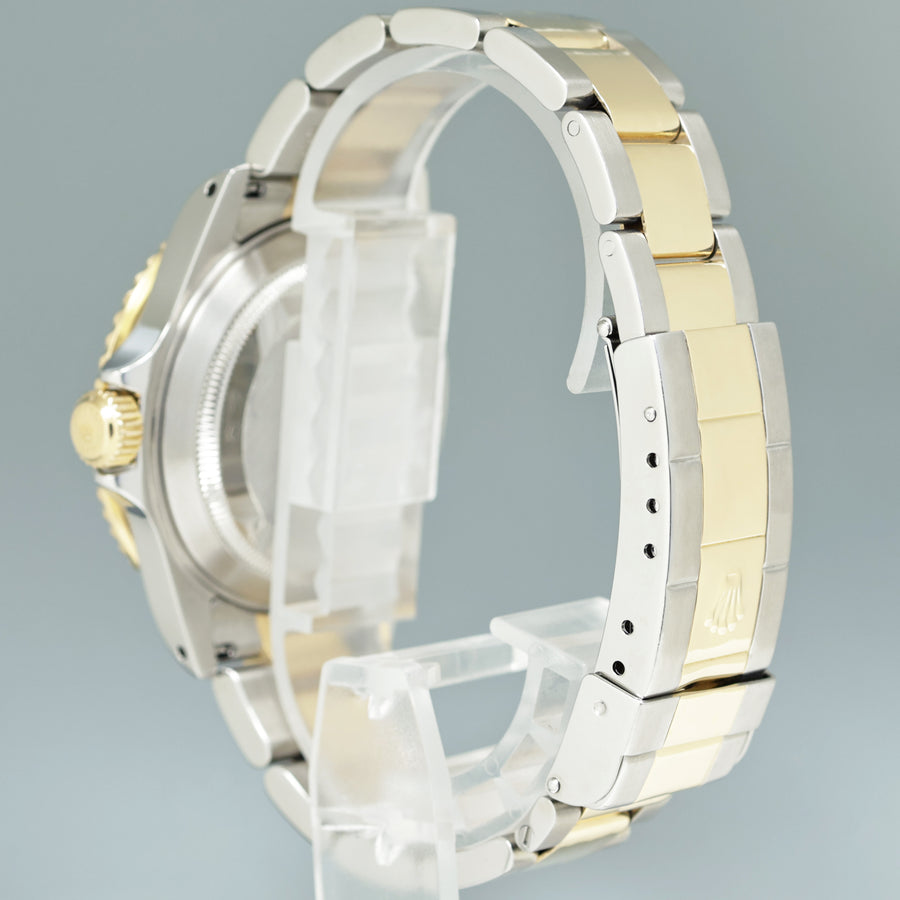 2000 MINT GOLD BUCKLE Rolex Submariner 16613 Gold Steel Two Tone Black Watch Box