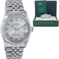 2004 MINT Rolex DateJust 16234 Silver Roman Dial Bezel Jubilee Band 36mm Watch