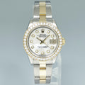 Diamond MOP Pearl Ladies Rolex DateJust 26mm 69173 Two Tone Yellow Gold Steel Watch
