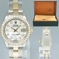 Diamond MOP Pearl Ladies Rolex DateJust 26mm 69173 Two Tone Yellow Gold Steel Watch