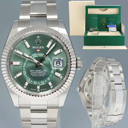 2024 NEW PAPERS Rolex Sky-Dweller Steel Green Oyster Fluted 42mm 336934 Watch Box