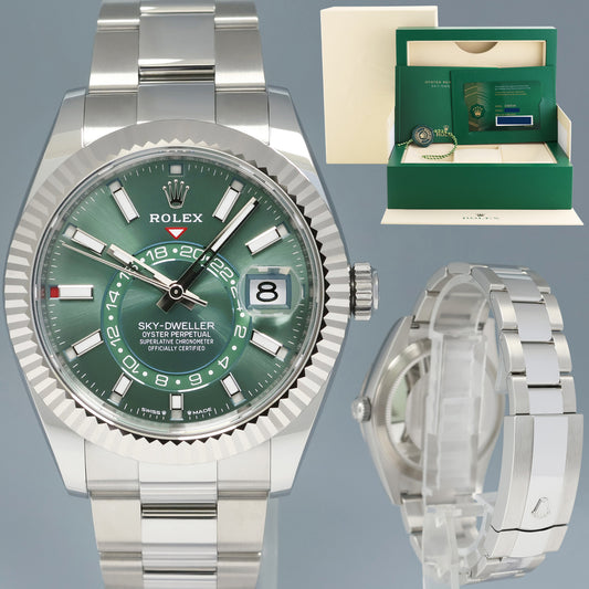 2024 NEW PAPERS Rolex Sky-Dweller Steel Green Oyster Fluted 42mm 336934 Watch Box
