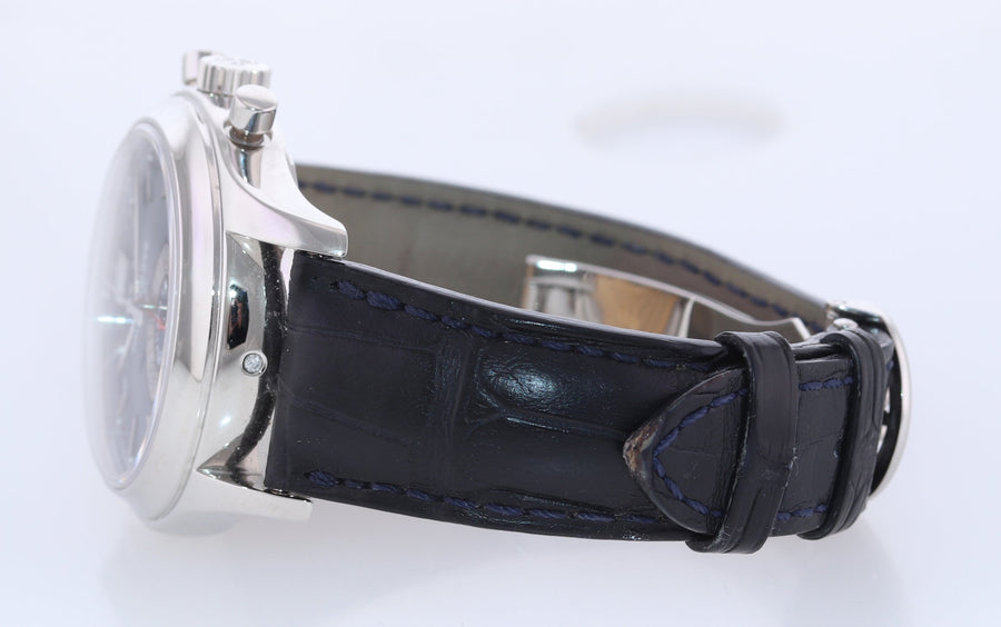 MINT Patek Philippe 5960P Platinum Chrono Blue Leather Annual Calendar 40.5mm Watch