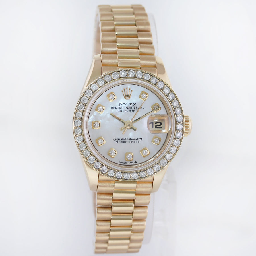 Pearl Diamond Ladies Rolex DateJust 69178 President 26mm 18K Yellow Gold Watch Box