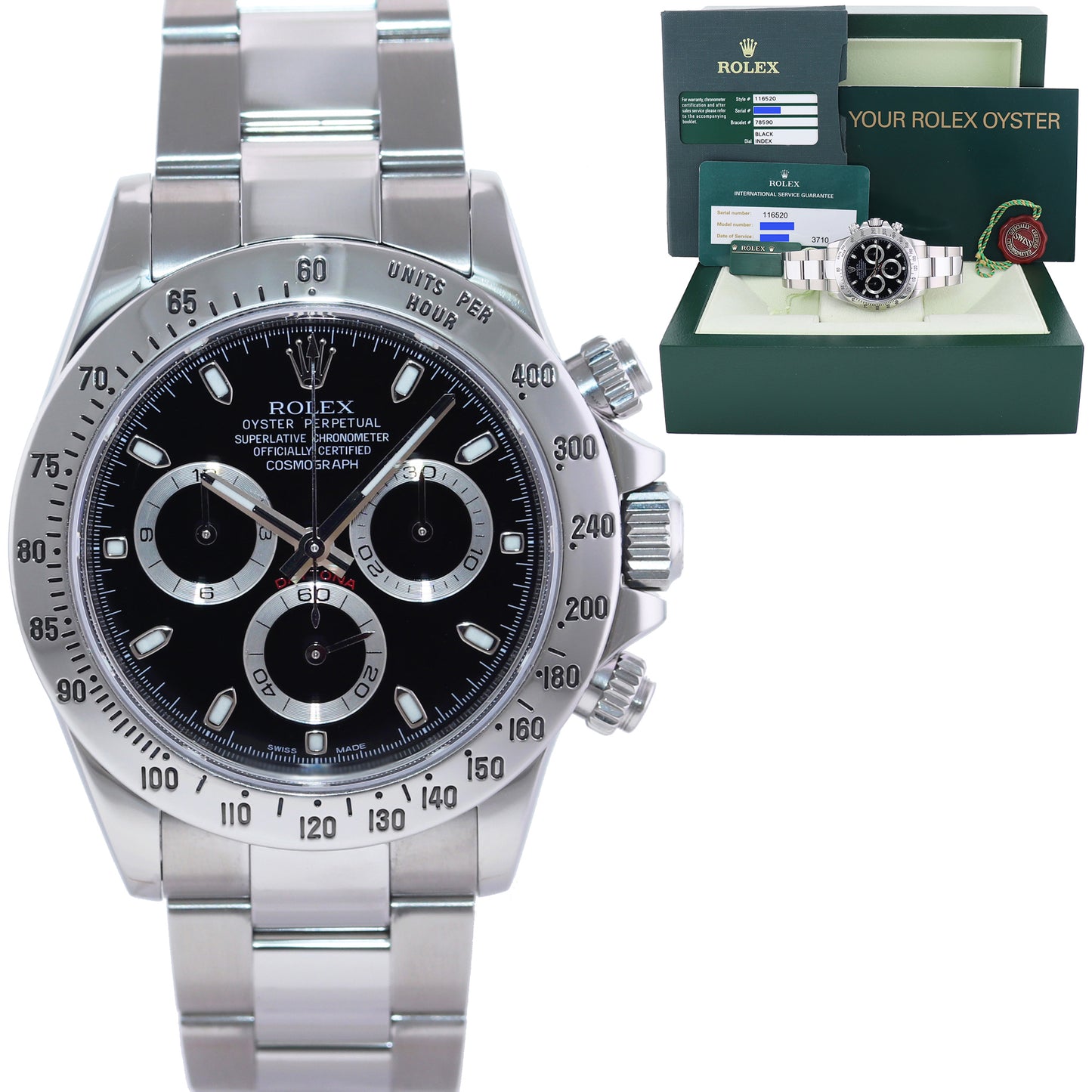PAPERS & 2022 RSC SERVICE Rolex Daytona Black Chrono 116520 Steel Watch Box