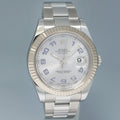 MINT Rolex Datejust 2 41mm Silver Blue Arabic 116334 White Gold Fluted Watch Box
