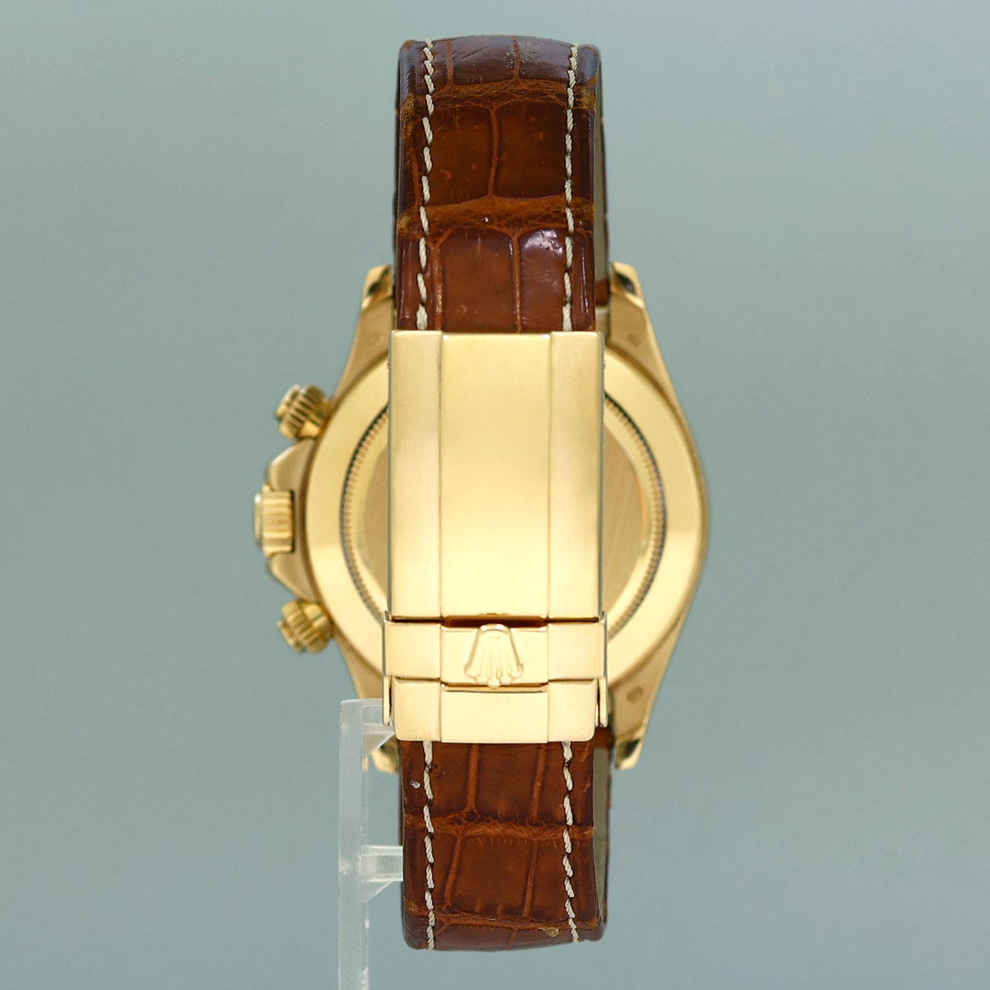 MINT Rolex Daytona Zenith 16518 White Diamond Chronograph Leather Yellow Gold Watch