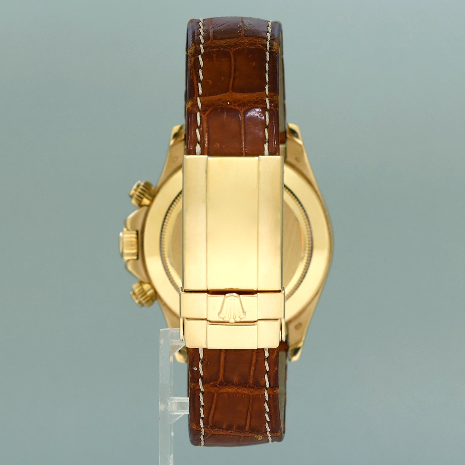 MINT Rolex Daytona Zenith 16518 White Diamond Chronograph Leather Yellow Gold Watch