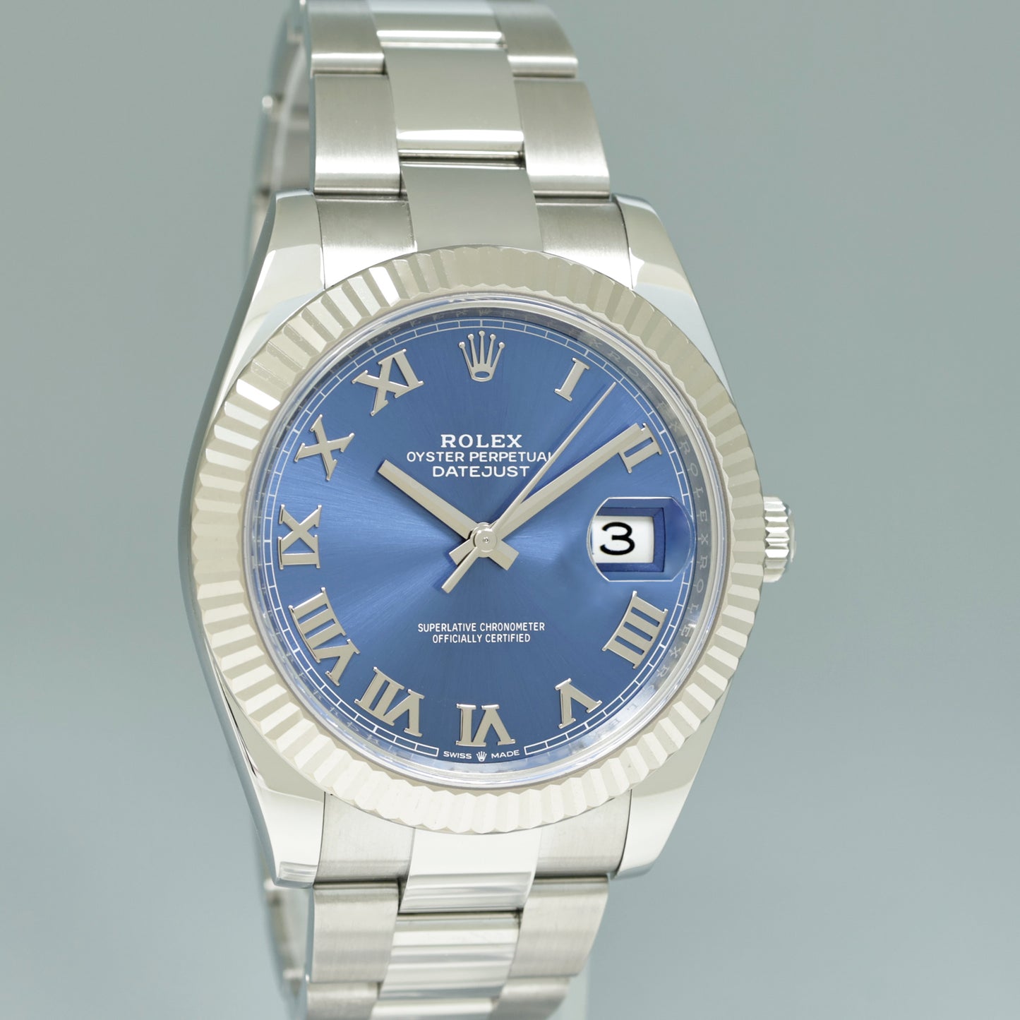 2023 NEW Rolex DateJust 41 Blue Roman Oyster White Gold Fluted 126334 Watch Box