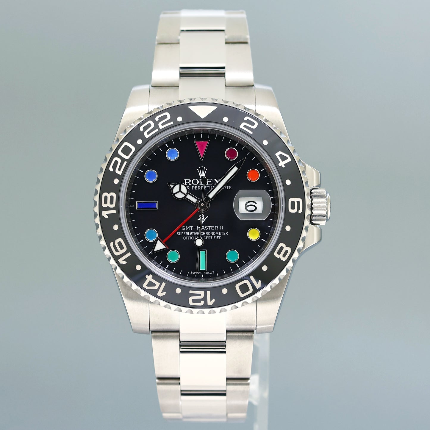 MINT Rolex 116710LN GMT Master II Steel Ceramic Black Venom Rainbow Dial 40mm Watch