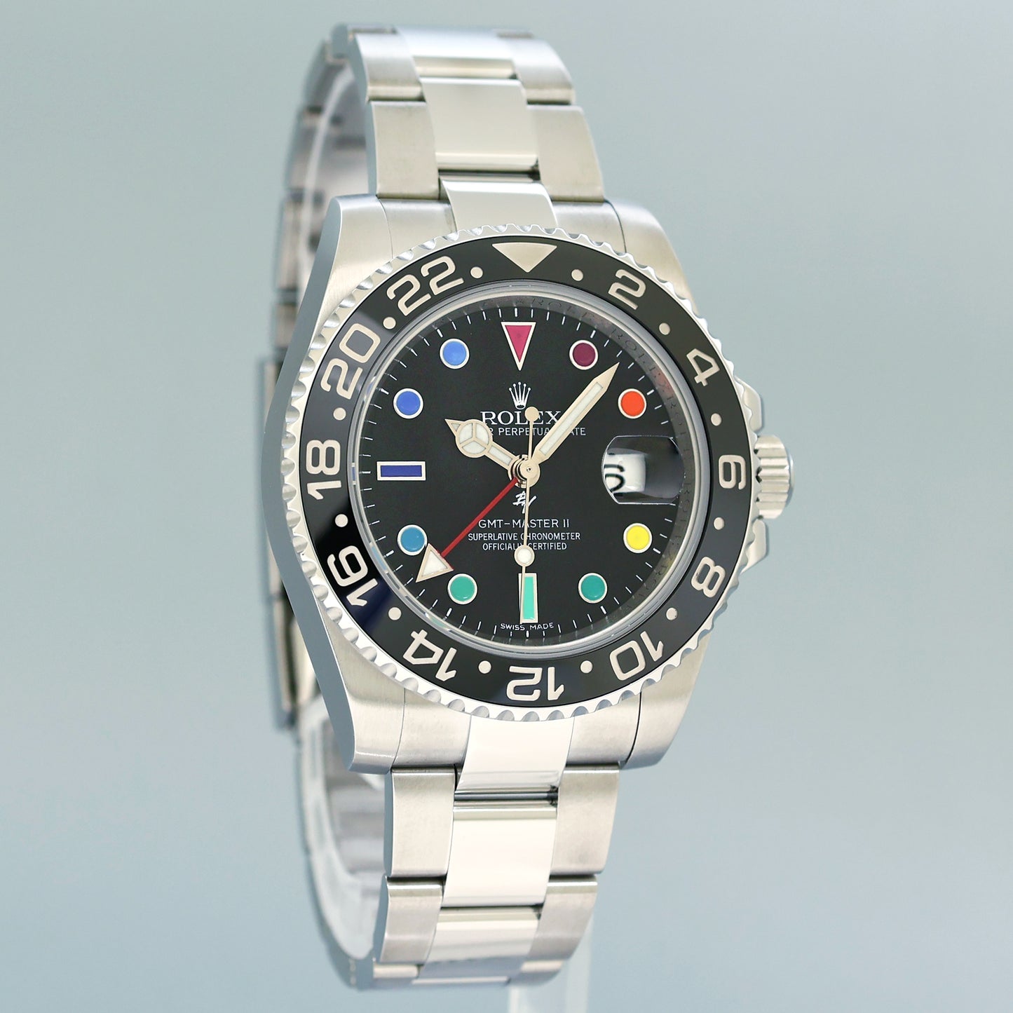 MINT Rolex 116710LN GMT Master II Steel Ceramic Black Venom Rainbow Dial 40mm Watch