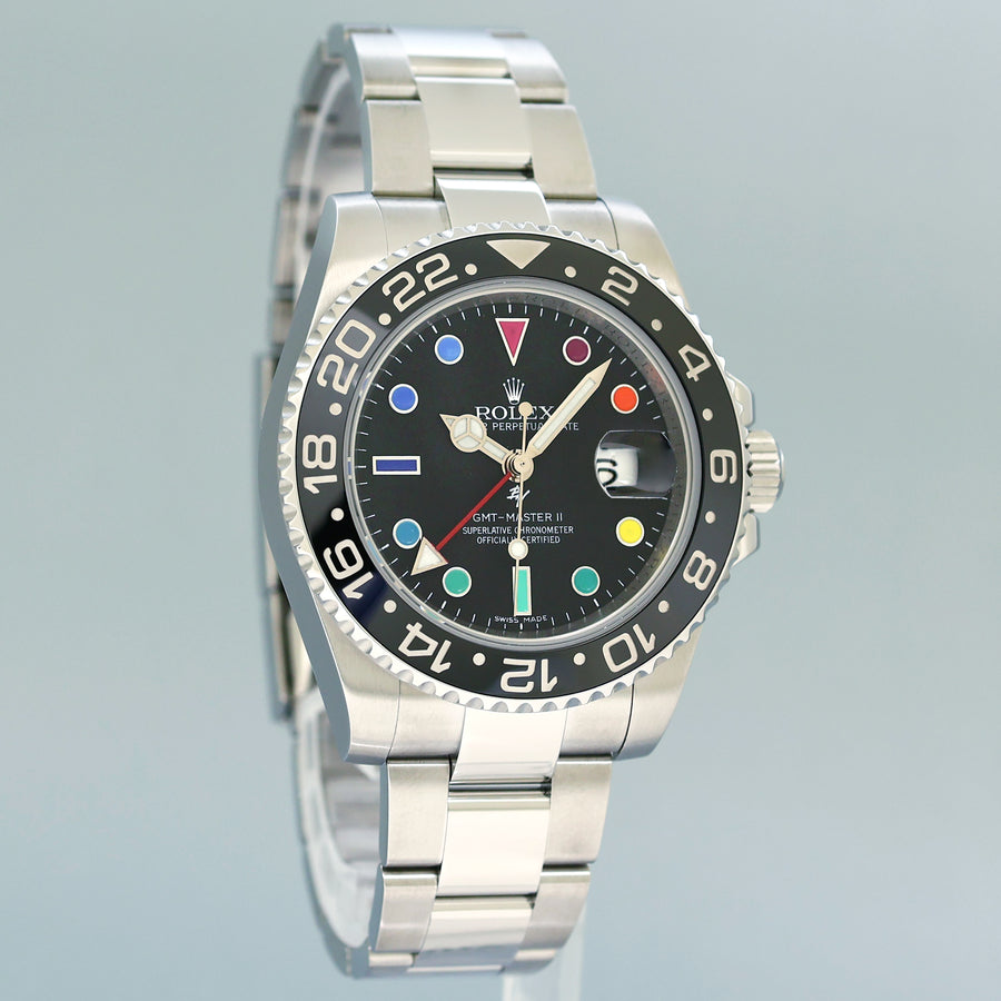 MINT Rolex 116710LN GMT Master II Steel Ceramic Black Venom Rainbow Dial 40mm Watch