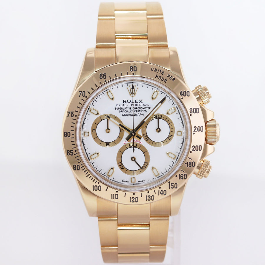 MINT Rolex Daytona 116528 White Cosmograph Chrono Yellow Gold 40mm Watch Box