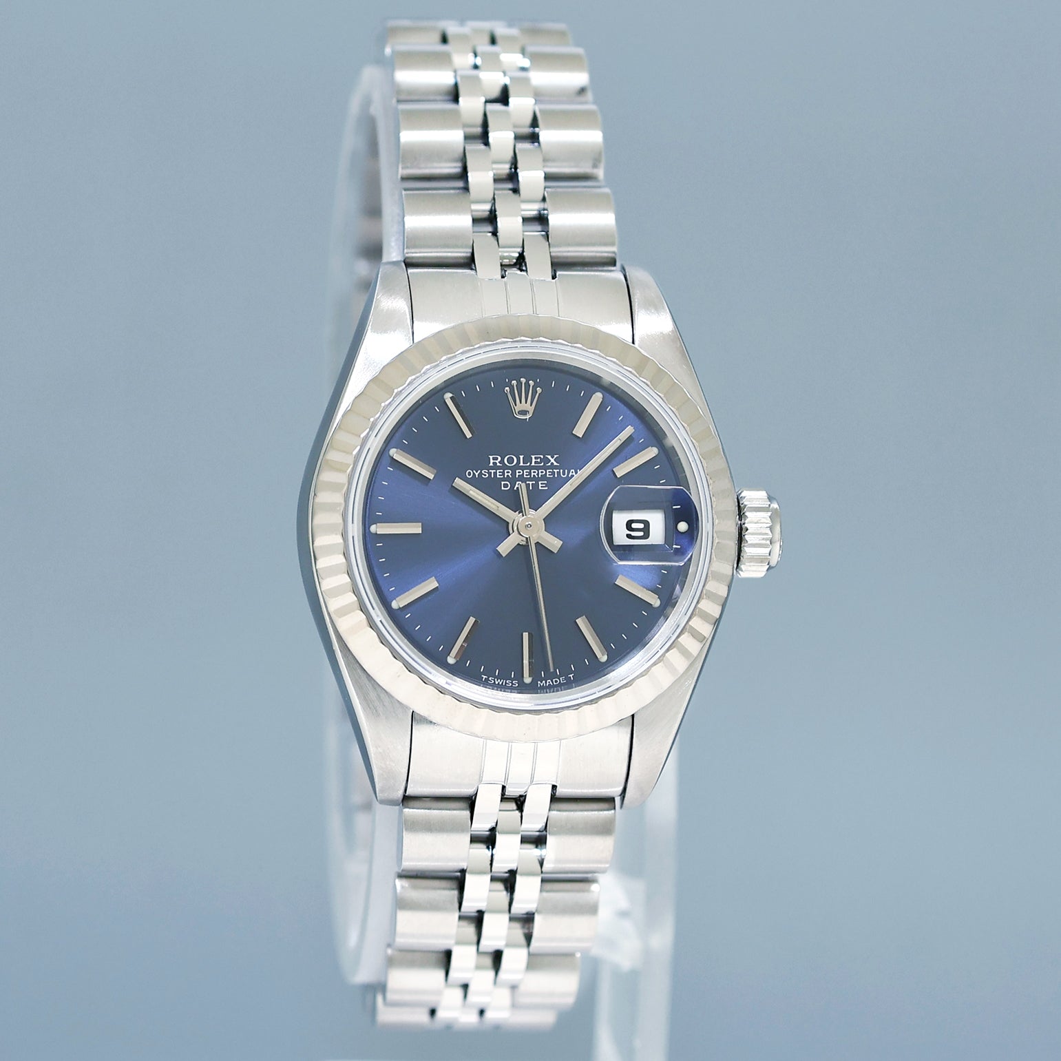 Ladies Rolex DateJust 26mm Blue Stick White Gold Fluted Steel Jubilee Watch 69174