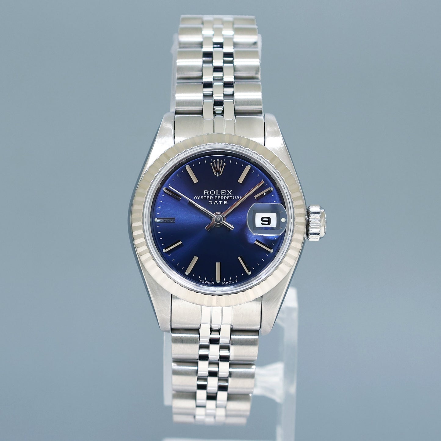 Ladies Rolex DateJust 26mm Blue Stick White Gold Fluted Steel Jubilee Watch 69174