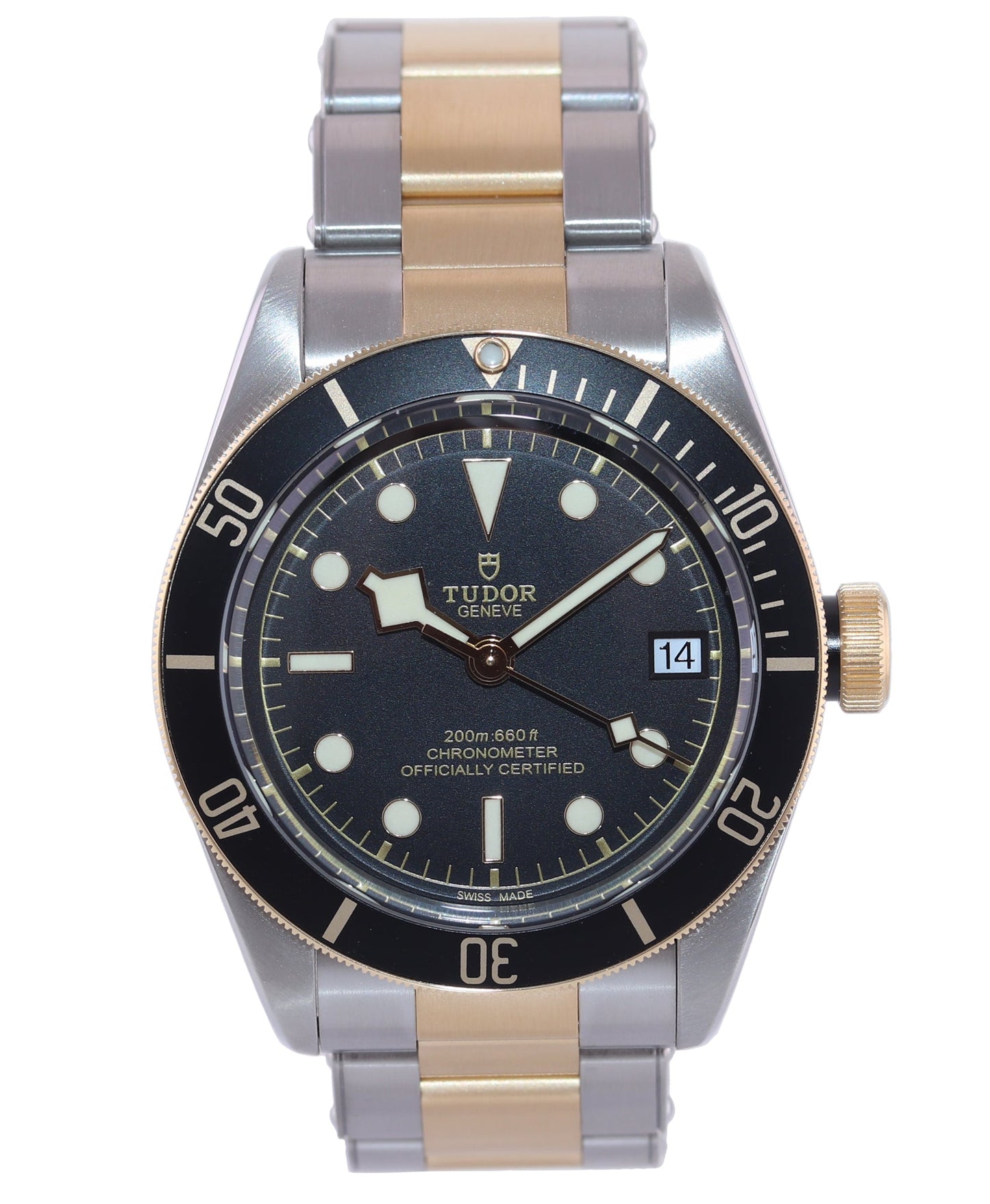 MINT Tudor Black Bay Heritage 79733N Two Tone Black 41mm Date Dive Watch