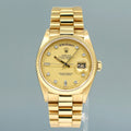 1982 PAPERS Rolex President Day-Date Diamond 18038 Quickset Yellow Gold Watch