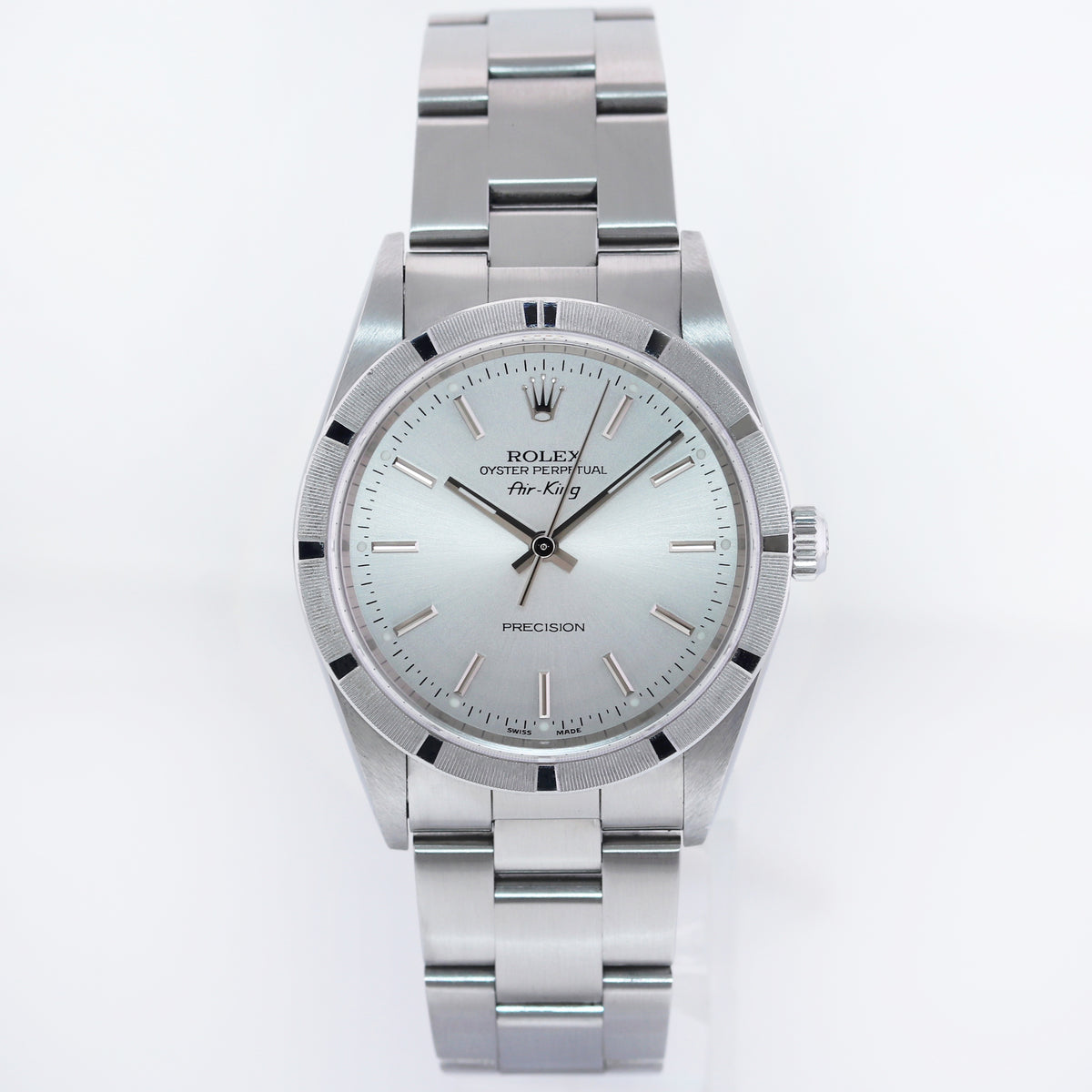 2005 MINT Rolex Air-King 14010 Silver Stick Dial 34mm Steel Watch Box
