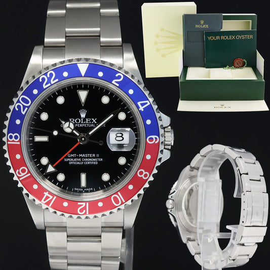 2006 MINT Rolex GMT-Master II 2 Pepsi 40mm Steel 16710 NO HOLES Black Watch Box