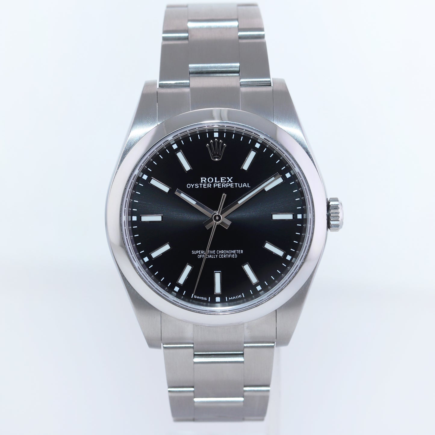 PAPERS 2019 MINT Rolex Oyster Perpetual 39mm Black Stick Oyster Watch 114300 Box