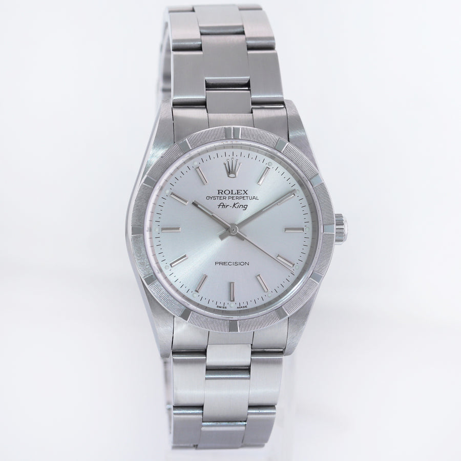 2005 MINT Rolex Air-King 14010 Silver Stick Dial 34mm Steel Watch Box