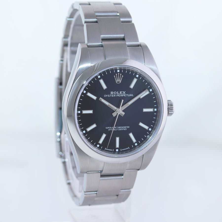 PAPERS 2019 MINT Rolex Oyster Perpetual 39mm Black Stick Oyster Watch 114300 Box