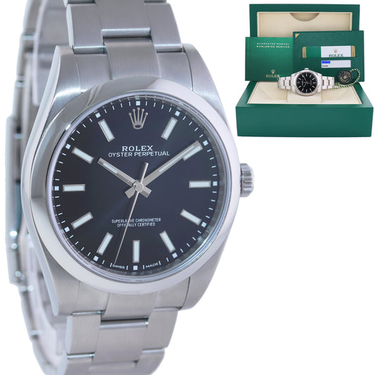 PAPERS 2019 MINT Rolex Oyster Perpetual 39mm Black Stick Oyster Watch 114300 Box