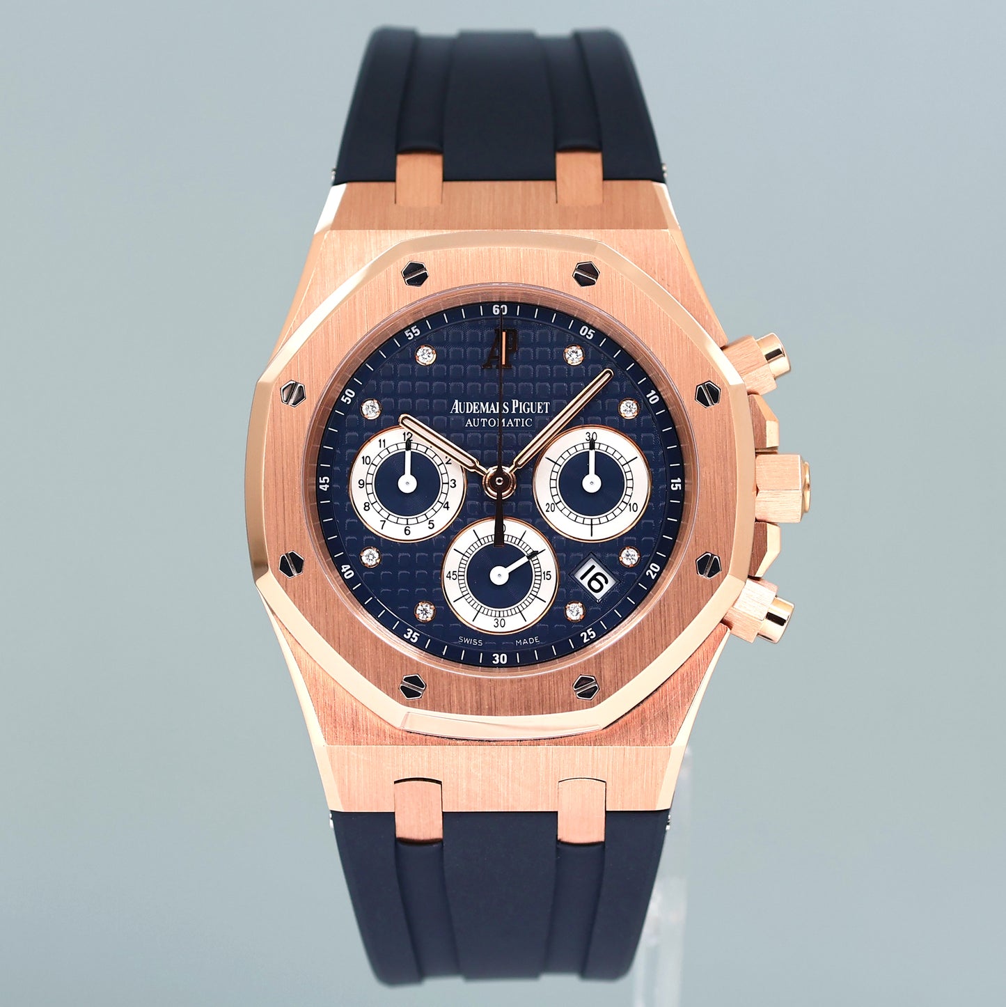 Audemars 39mm Piguet Rose Gold Blue Limited 100 "QE II CUP" Diamond 26277OR Watch
