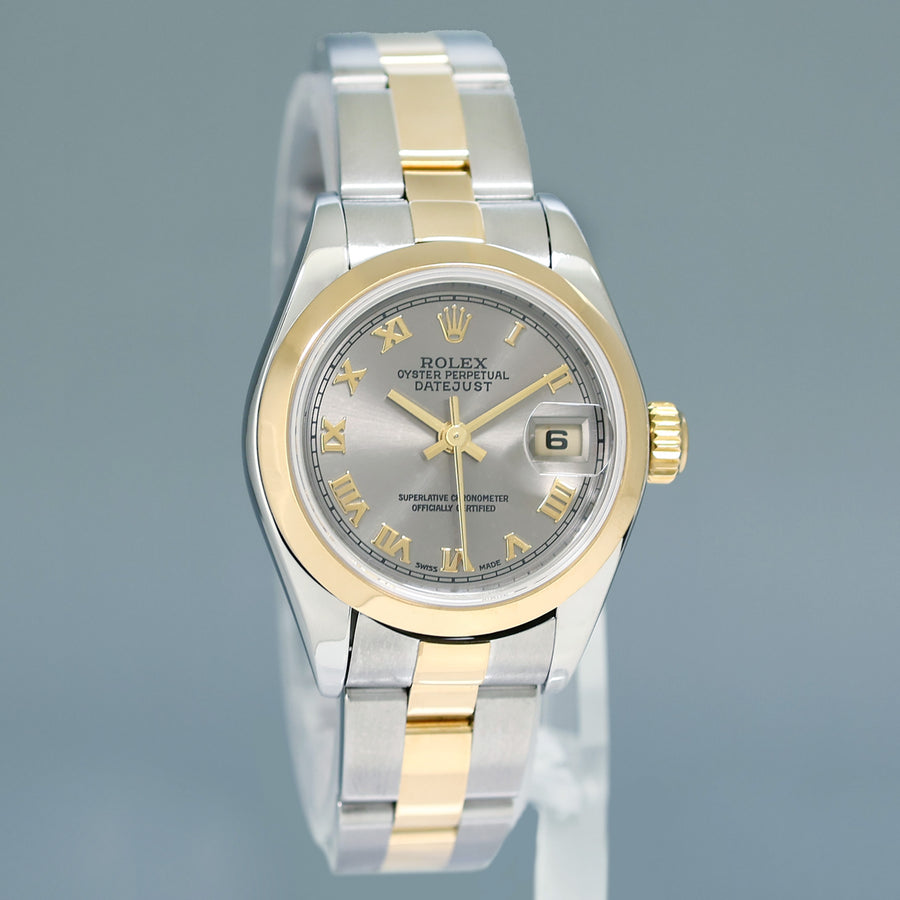 MINT Ladies Rolex DateJust 79163 Silver Roman Two-Tone Oyster Watch Box