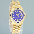 Full Diamond Ladies Rolex DateJust 79178 President 26mm 18K Yellow Gold Blue Dial Watch Box