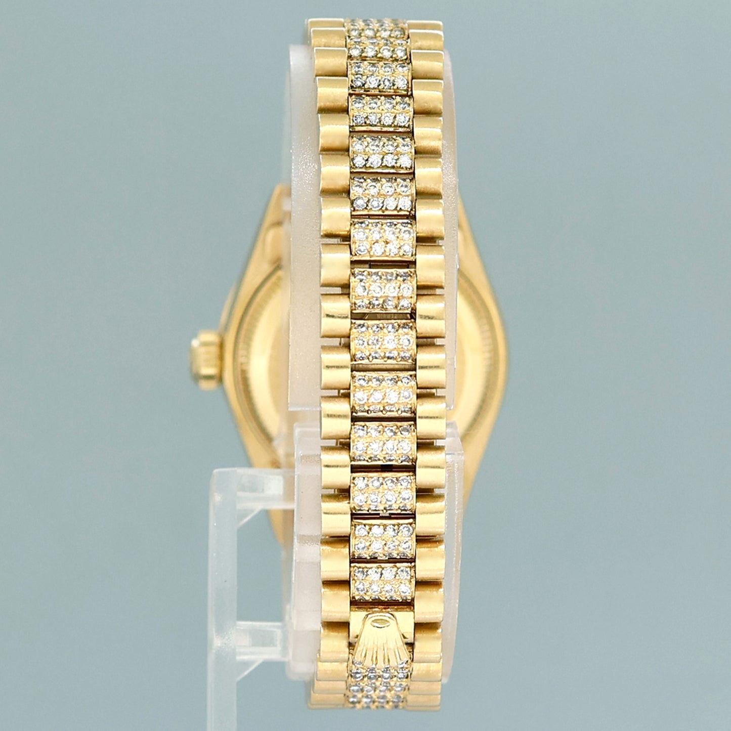 Full Diamond Ladies Rolex DateJust 79178 President 26mm 18K Yellow Gold Blue Dial Watch Box