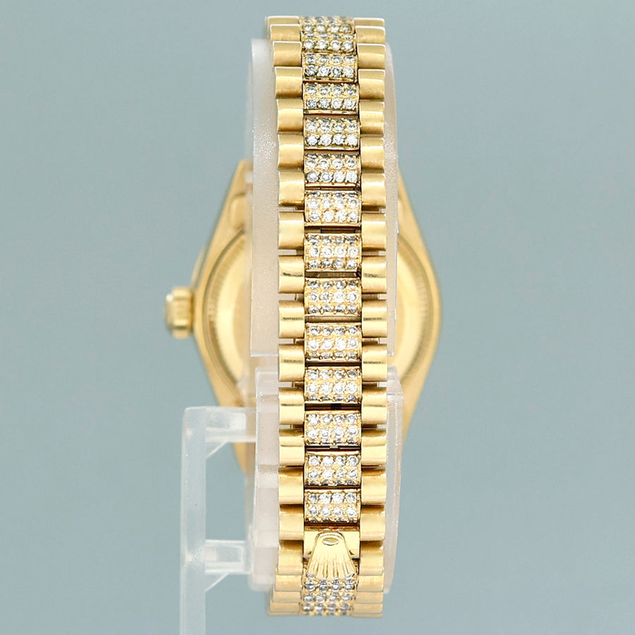 Full Diamond Ladies Rolex DateJust 79178 President 26mm 18K Yellow Gold Blue Dial Watch Box