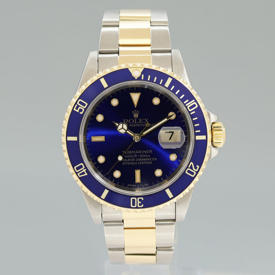 Rolex Submariner 16613LB Yellow Gold Steel Two Tone Yellow Gold Sunburst Blue Watch
