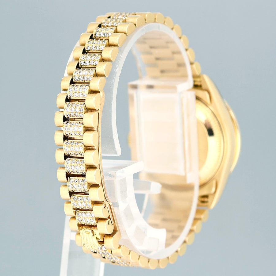 Full Diamond Ladies Rolex DateJust 79178 President 26mm 18K Yellow Gold Blue Dial Watch Box