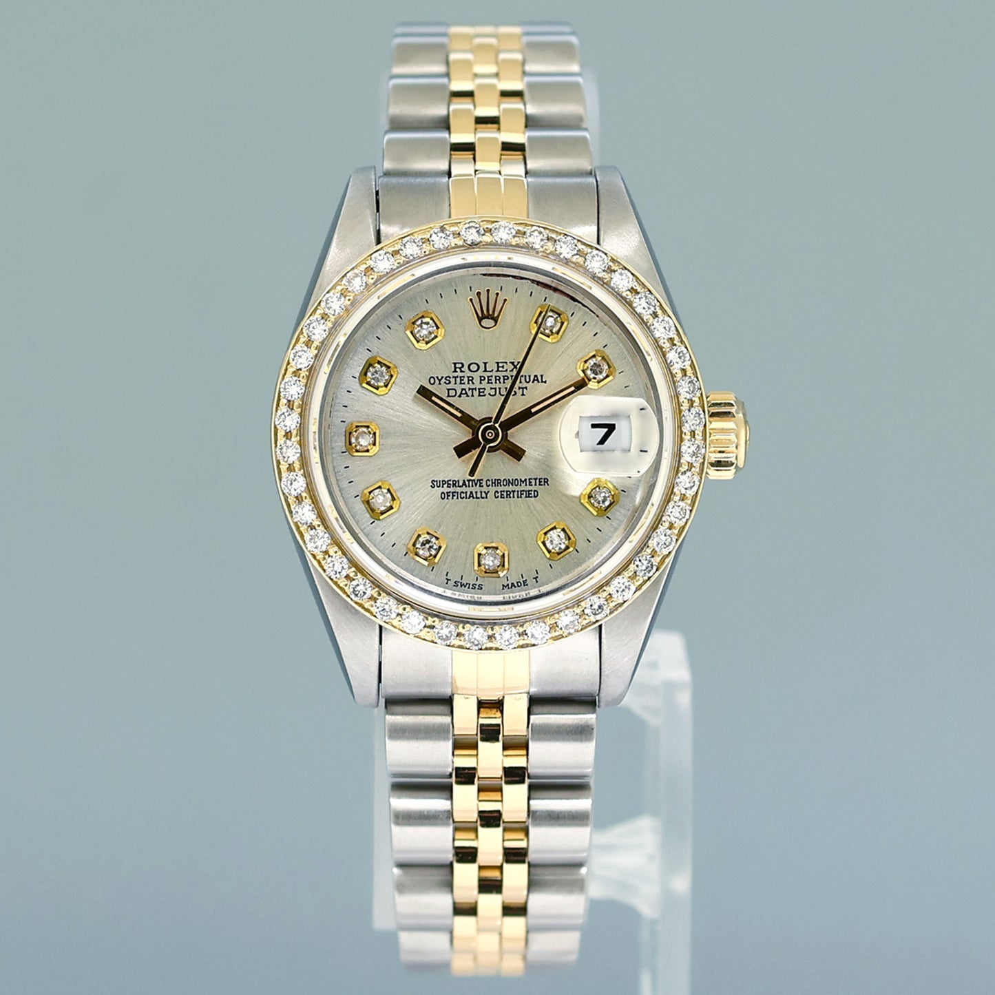 PAPERS Diamond Ladies Rolex DateJust 26mm 69173 Two Tone 18k Gold Steel Silver Watch