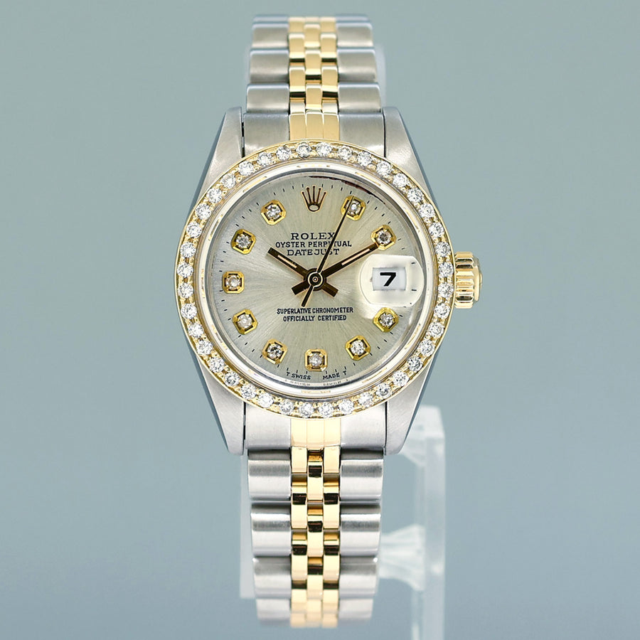 PAPERS Diamond Ladies Rolex DateJust 26mm 69173 Two Tone 18k Gold Steel Silver Watch