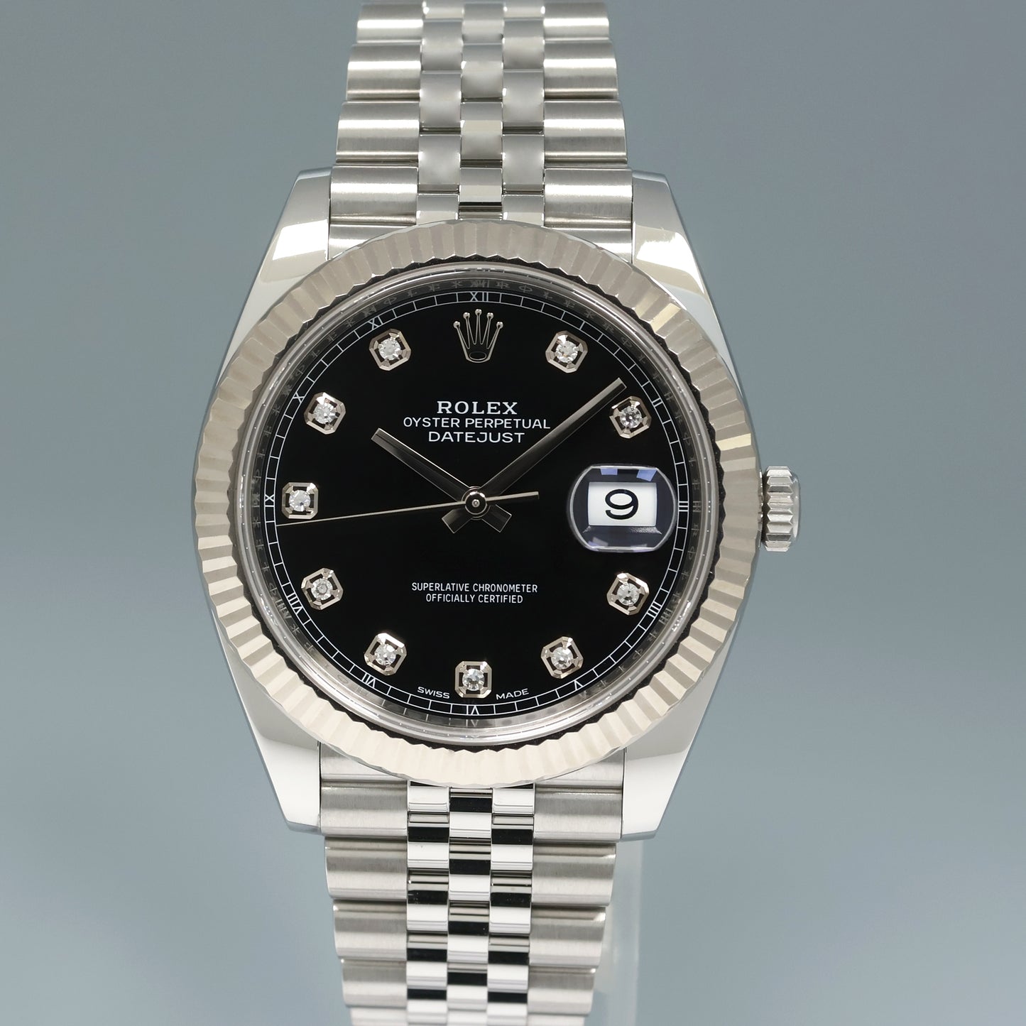 MINT PAPERS Rolex DateJust 126334 Jubilee Black Diamond White Gold Fluted Watch